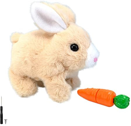 Woeau Rabbit Toys for Kids - Walking & Talking Electronic Rabbit with Carrot, Funny Plush Bunny with Sounds & Movements (Brown)