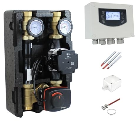 ENVIRON- Set Pumpengruppe DN25 + Witterungsgeführter Heizkreisregler Clima600 | UPM3 Umwälzpumpe | Heizkreis mit Drei-Wege-Mischer und Stellmotor Mischer