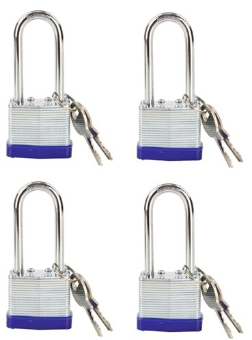 SEPOX 40MM Keyed Padlock Long Shackle Padlocks Heavy Duty Laminated Steel Padlock Pack for Gate, Shed, Toolbox, Locker (4 Different Keys)