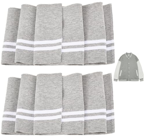 GORGECRAFT 2 Stück 95x14cm Elastischer Rippstoff Ausschnitt Kragenbesatz Bündchen Kragenbündchen Besatzmaterial Weiß Gestreift Bund Gestrickt Nackenbänder Zum Nähen von Jacken Bundbündchen Lichtgrau