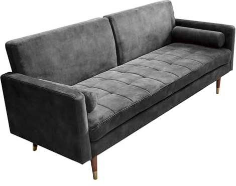 Riess Ambiente Modernes Schlafsofa Couture 196cm grau Microvelours 3-Sitzer Couch Bettfunktion Ink. Kissen Schlafcouch Sofa Couch