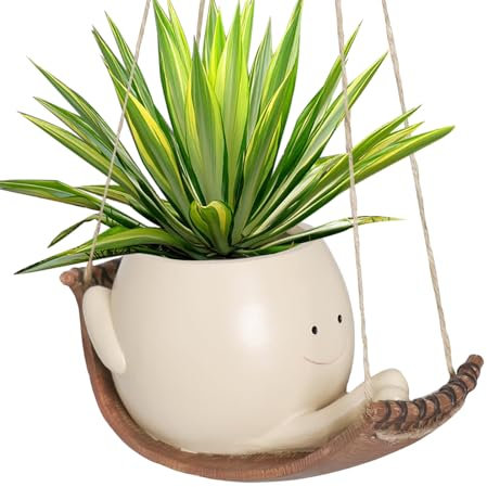 Xeihuul Pots Fleurs À Visage Pivotant - Pots Fleurs en Résine avec Balançoire Ou Hamac, Jardinières À Tête en Résine avec Visage Souriant Suspendus