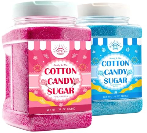Cotton Candy Floss Sugar – Pink Vanilla & Blue Raspberry (2 Pack, 2 lb Each) | Premium Spun Sugar for Cotton Candy Machines | Perfect for Parties, Events & Home Use (2 Pack – 2 lb Jars)