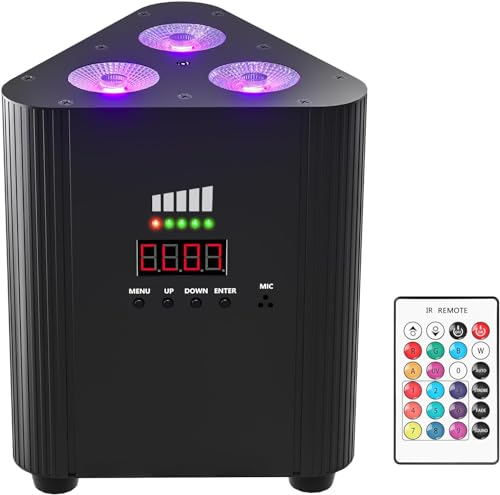 ZonQoonz Akku RGBW 3 LED par mit Fernbedienung, 4400mA Wiederaufladbarer DMX LED Par Scheinwerfer Uplight mit Leistungsanzeige kabellos DJ Bühnenlicht für KTV Disco Party Hochzeits Weihnachten