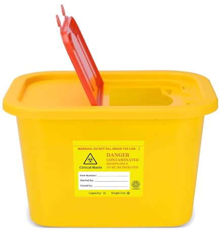 ATOMUS Sharps Containers Needle Destruction Tattoo Plastic Sharp Container Box Waste Bin Needle Disposal Bin with Lid for Tattoo Eyebrow Blade (3L Yellow)