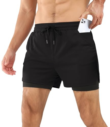 Comilaka Sporthose Herren Kurz 2 in 1 Schnelltrocknende 5 Inch Laufshorts mit Taschen Gym Running Workout Trainingsshorts