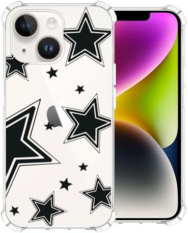 CAROKI iPhone 14 Clear Case, Anti-Yellowing with Black Star Pattern, Bumper Protective Shockproof Soft Silicon Cover Case for iPhone 14 6.1 2022