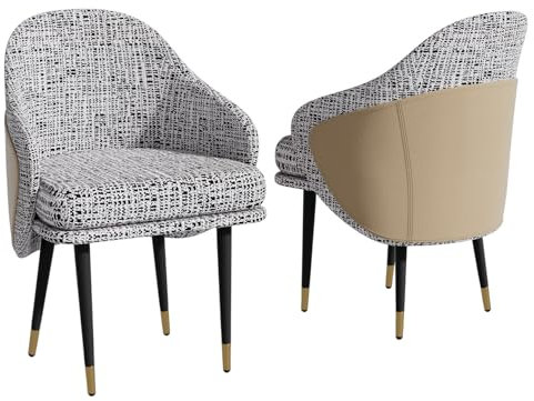 FATIVO Esszimmerstühle 2er Set Küchenstühle Leinen, Esstischstühle Luxus Wohnzimmerstühle Polsterstühle mit Armlehne Metallbeinen belastbare 150 kg Essstühle für Esszimmer Restaurant - Grau + Khaki