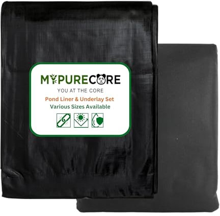 MYPURECORE Pond Liner & Underlay Set – HDPE Material, UV & Tear Resistant, Waterproof - Perfect for Small to Large Water Gardens, Wildlife Ponds, and Decorative Features (2.5m x 3m)