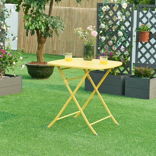 [en.casa] Gartentisch Sande Klapptisch 71 x 70 x 70 cm Balkontisch Stahl klappbar quadratisch Gelb Outdoor-Beistelltisch faltbar