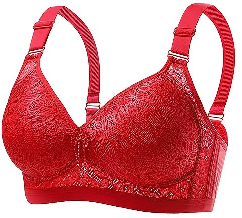 Generico Spalline Reggiseno Trasparenti Reggiseno di Grandi Dimensioni con Cinturino Regolabile in Pizzo con Bottoni sul Retro in Pizzo da Donna Coppette Silicone Seno (Red, S)