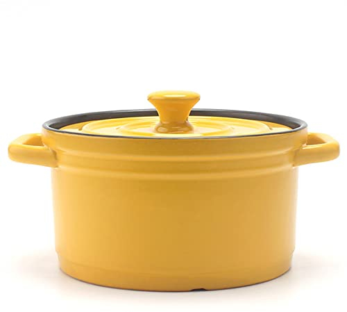 QTANZIQI Faitout en Fonte émaillée, cocotte en Fonte émaillée avec Couvercle, Batterie de Cuisine Robuste en Fonte avec Couvercle, cocotte émaillée antiadhésive allant au Four, Jaune 3L