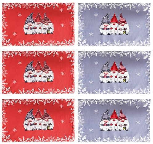 ZOOMPIL Weihnachtswichtel Tischsets 6er Set, Weihnachtswichtel Winter Tischsets, Tischset Weihnachten, Waschbar Platzdeckchen für Küche Tisch Dekoration Drinnen Urlaub Party Dekor 29x43.5cm