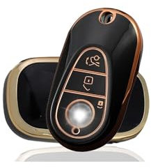 KULCSOK Coque de clé compatible avec Mercedes Classe C Classe S MB GLC EQS EQE 300 350 450 500 560 580 2020-2024 Coque de clé en TPU 3 boutons A Noir