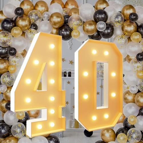Chapiteau lumineux de 1,9 m - Chiffres 40 pour décoration de fête d'anniversaire de 40 ans - Grand bloc lumineux en mosaïque - Panneau en mousse prédécoupé pour mariage, anniversaire de bébé