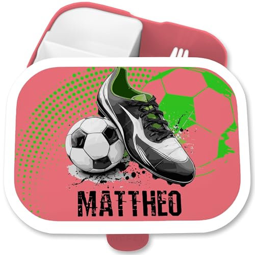 Kinder Campus Mepal - Fußball - Brotdose für Jungs mit Namen personalisieren | Ideal für Kindergarten Schulstart Geburtstag oder Weihnachten - 750 ml - Rosa - personalisierte fussball brotbox