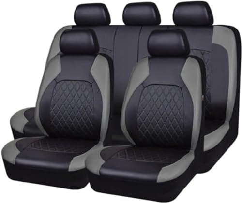 SZFCL Auto Leder Sitzbezüge für Nissan Juke/Juke Nismo RS 2010-2019, 9pcs Allwetter Wasserdicht Atmungsaktiv Rutschfester Sitzschoner Set Schonbezüge,Grey