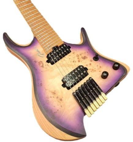 Alljita Guitare électrique sans tête à 7 cordes, corps et manche en érable, touche en palissandre, cordes en acier inoxydable