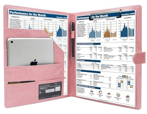 GraduatePro Porte Documents A4 Cuir Bloc Note Reunion Homme Femme Organisateur Dossier de Conférence Portfolio pour Réunion/Bureau/Carte Visite Professionnel Rose