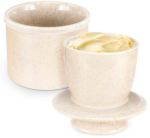 Pavlleen Mantequera Francesa con Tapa,Mantequilleras con línea de agua,Mantequera de cerámica con tapa,para guardar mantequilla fresca,Apta para Lavavajillas