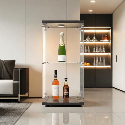 Vitrine en verre à 2 étagères avec porte et serrure, vitrine sur pied avec lumières LED pour chambre à coucher, salon (noir, 2 niveaux) 40,1 x 36,3 x 86,1 cm