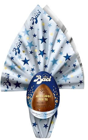 BACI PERUGINA Uovo di Pasqua 2025 Cioccolato al Latte Inciso con granella di Nocciole e 4 Cioccolatini 310g