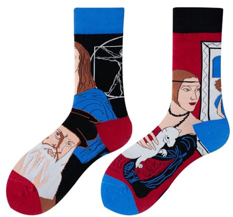 NxnChc Chaussettes Drôles pour Femmes et Hommes Unisexe - Motifs Variés (Animaux, Nourriture, Fruits, Sport, Art) en Coton - Cadeau avec Motifs Asymétriques Gauche et Droite