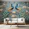 Teal Wallpaper, Chinoiserie Vintage Peacock Wallpaper for Living Room, Non-Woven Decor Wall Paper, Photo Dining Room, Hallway, Lounge, Mural Large Home Decor 350 x 256 cm