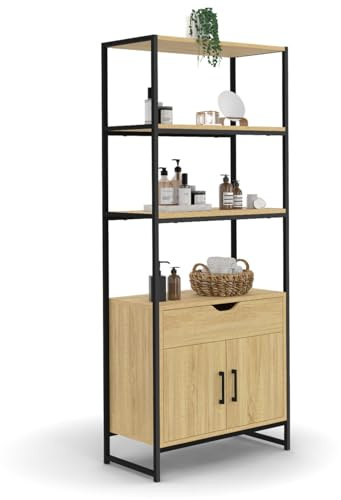 IDMarket - Meuble de Rangement Salle de Bain Detroit Design Industriel | Avec 3 étagères, 1 placard et 1 tiroir