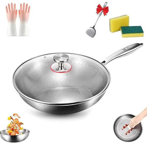 Titanium Hammered Pan Pro with Lid, Ultra-Durable, Multi-Functional Scratch-Resistant Non-Stick Nutritious Pan for Cooking (13.38in)