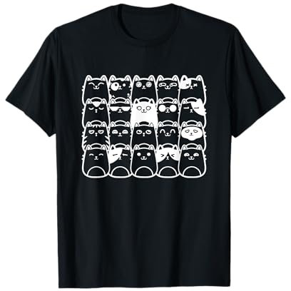 Caras de rejilla de gato blanco y negro Camiseta