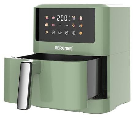 Bergner Midnight Freidora de aire de 1500W y 6L - Rejilla Grill - 10 programas de cocción - Control de temperatura