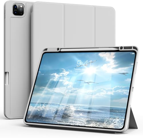 GKABXY Case for iPad Pro 11 inch 4th/3rd/2nd Generation 2022/2021/2020, Soft Slim TPU Back Cover with Pencil Holder, Auto Wake/Sleep, Trifold Stand Protective Case for ipad pro 11, Gray
