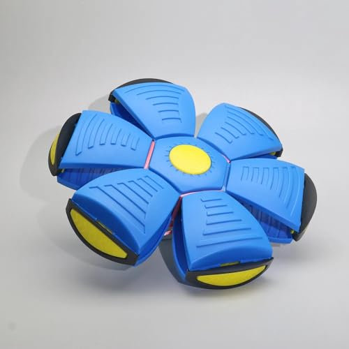 JUSTPRETTYCHIC Transforming Flying Ball Toy for Dogs & Kids, Bouncy Saucer for Outdoor Play, Durable Plastic, Interactive Exercise, Ideal for Children 3+, Garden Beach Park Fun blue
