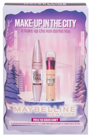 Maybelline New York Geschenkbox, MAKE-UP IN THE CITY VON MAYBELLINE NEW YORK mit Korrektor für das Alter Light (01) und Mascara Sensationelle Wimpern Very Black