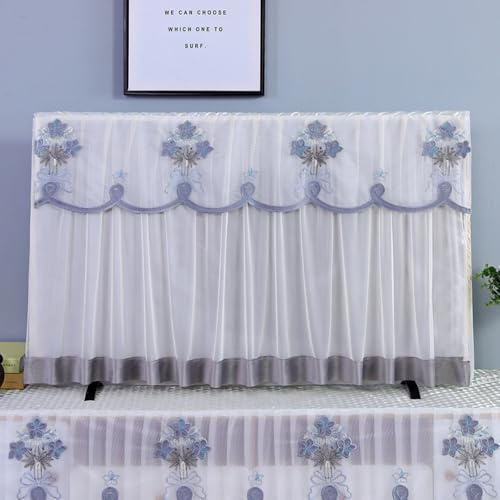 Treer Housse de Protection pour TV, Protection D'écran TV Housse de Télévision Anti-Poussière Broderie Dentelle Lavable Couverture de Télévision pour TV 42 À 85 Pouces (Gris,42 pouces)