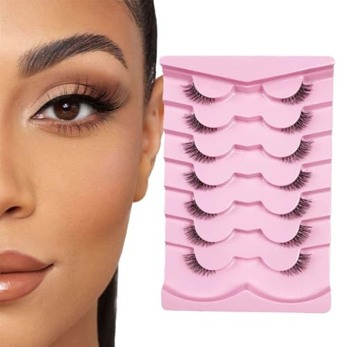 QOWIJEX Halbe Wimpern Natürlich Falsche Wimpern Klare Band 7 Paar Lashes Cateye Wispy Künstliche Wimpern 3D Cat Eye Half Lashes