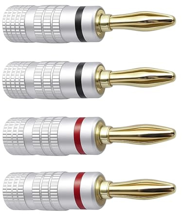 Anei Banana Cable Plugs, Audio Jack Connector, Dual Screw Lock, Speaker Cable Connector for Amplifier, HiFi, Receiver Black circle * 2+Red circle * 2-4-piece set