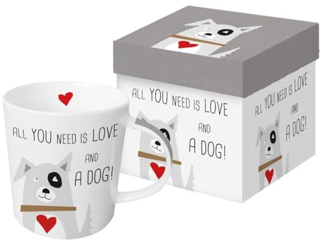 Generisch Porzellan Kaffeetasse mit Hundemotiv, 350ml, Geschenkbox, Spülmaschinenfest, Mikrowellengeeignet