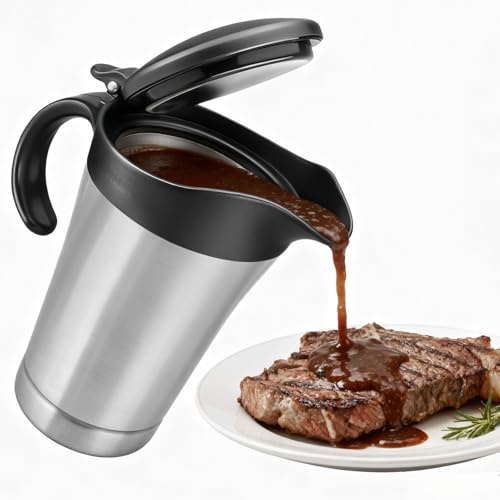 750 ml acero inoxidable salsera térmica, salsa con tapa abatible, jarra de salsa doble aislada, salsa térmica, elegante jarra de salsa plateada para el hogar, cena, restaurante, fiesta, Navidad