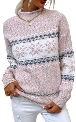 seiveini Pull Femme Hiver Tricot Pulls de Noël à Flocon de Neige Manches Longue Ample Pullover Grossière Chandails Sweater