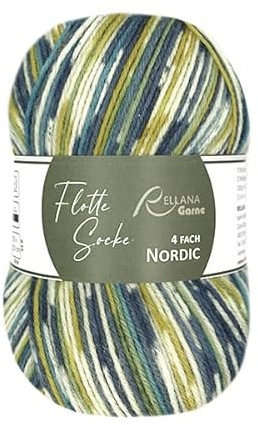 Rellana Flotte Socke Nordic Sockenwolle, 4-fädig, 75% Schurwolle Superwash, 25% Polyamid, Trocknergeeignet, Mulesingfrei, für Norwegermuster Socken (3172)