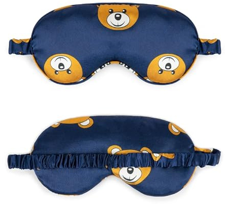 Seiden schlafmaske Nachgeahmte Seide Augenmaske Schattierung Schlaf Augenklappe Reise Entspannen Abdeckung Eyeshade Schlafmittel Augenpflege Gesundheit Werkzeuge für die ganze Nacht(Navy blue bear)