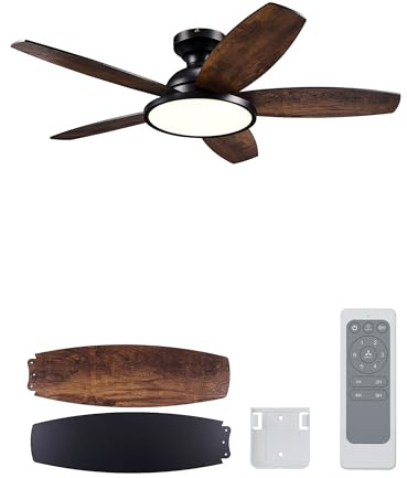 VONLUCE Ceiling Fan with Light Remote Control, 36/ 42/52 Modern Ceiling Fans with Timer 6 Speeds Quiet Reversible Motor, 91/107/132 cm Indoor Outdoor Ceiling Fan for Living Room Kitchen Patio