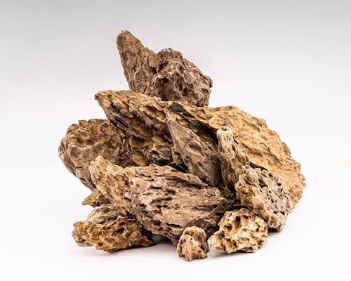 NatureHolic Drachenstein Yamano Stone | Brauner Aquarium Stein I wasserneutral mit toller Struktur I Aquascaping Hardscape Steine Deko für Aquarien I Größe XXL: 32-45 cm
