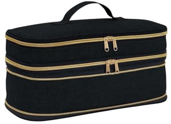 WENYOG Haartrocknertasche Reisetragetasche for Haartrockner, Aufbewahrungstasche for Lockenstäbe, schmale, erweiterbare, tragbare, zweilagige Reiseaufbewahrungstasche(Black)