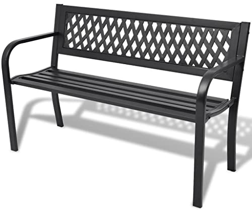 KGHERMDF Gartenbank Stahl Schwarz mit PVC Rückenlehne, Sitzbank für Außenbereich, wetterbeständig, 118 cm, für bis zu Zwei Personen