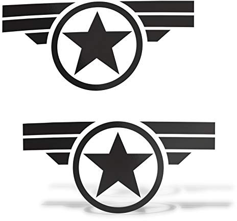 ERREINGE x2 STICKER PRESPAZIATO NERO 12cm - STELLA MILITARE ARMY US 4X4 FUORISTRADA - Adesivo Decal Decalcomania Vinile Murale Laptop Auto Moto Casco Camper