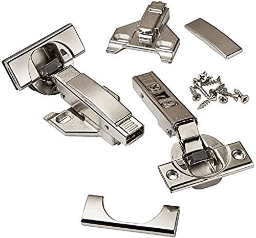 Blum BLUMOTION - Bisagras de cierre suave, 110 grados, cierre automático, marco frontal con placas de montaje y placas de cubierta de bisagra (superposición de 1/2 a 3/4 pulgadas, premium, paquete de