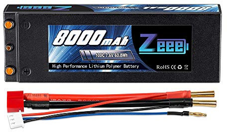 Zeee 2S Lipo Battery 7.6V 100C 8000mAh High-Voltage Hardcase RC Lipo Batteries with Dean-Style T Connector for RC Vehicles Car,Trucks,Boats